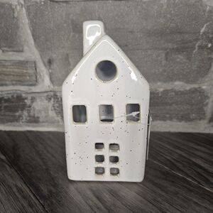 NWT Ceramic House Village Tealight Holder Lantern - Speckled Cream SMALL